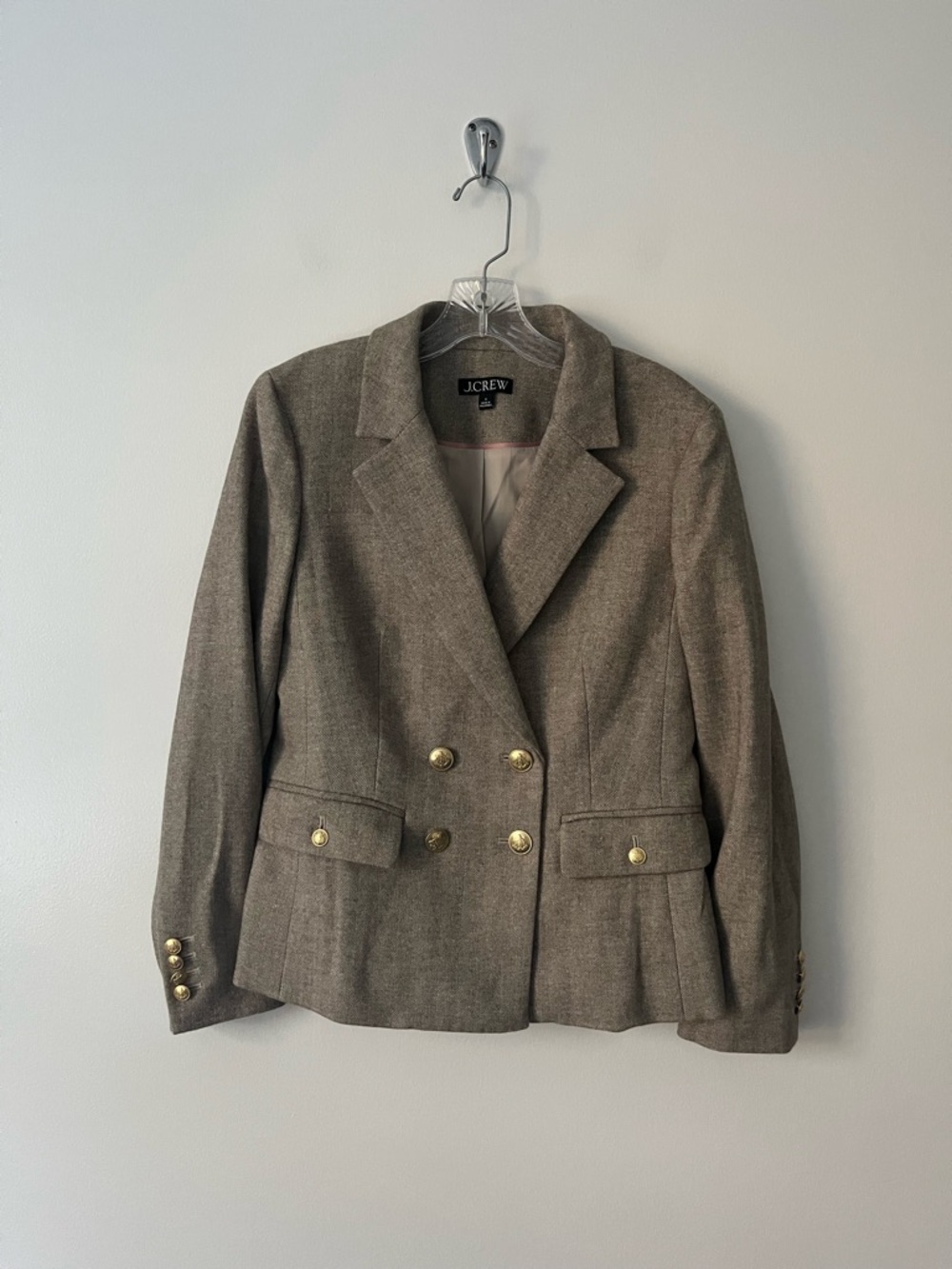 J Crew Slim Fit Double Breasted Herringbone Tollegno 1900 Wool Blazer 4